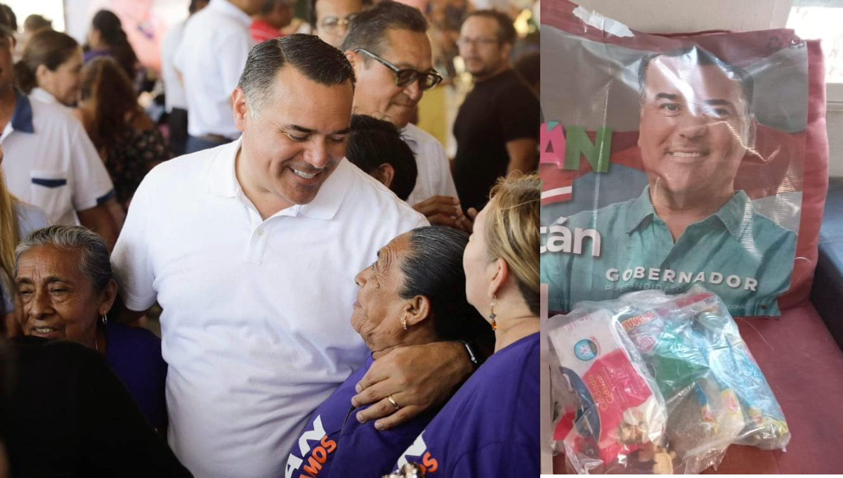 Renán Barrera regala frijol y galletas de animalitos para ganar votos: FOTO