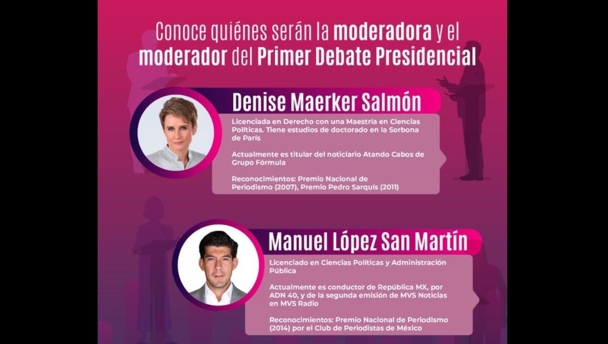 Esta tarde el INE aprobó a los periodistas Denise Maerker y Manuel López San Martín como moderadores del primer debate presidencial