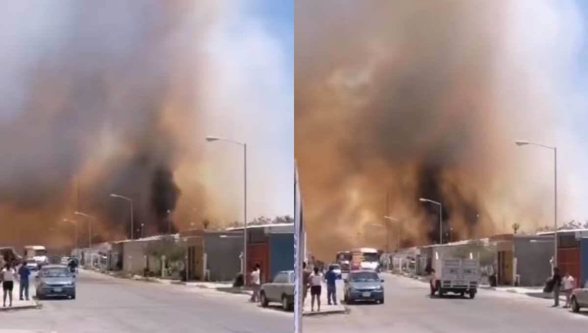 Se incendia un monte baldío en el fraccionamiento Gran San José en Kanasín: VIDEO