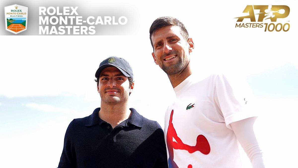 Carlos Sainz, piloto en la F1, 'posa' con Novak Djokovic y Jannik Sinner en el Monte-Carlo Masters