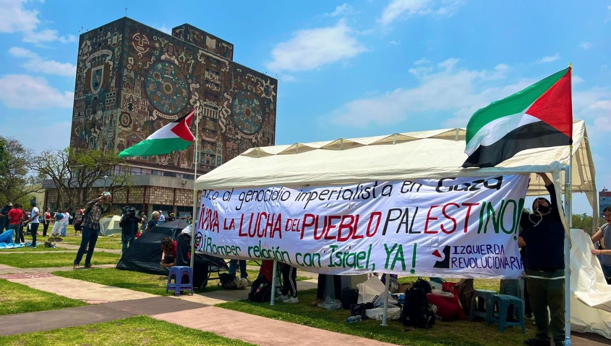 Alumnos de la UNAM inauguran campamento en apoyo a Palestina, desde Ciudad Universitaria