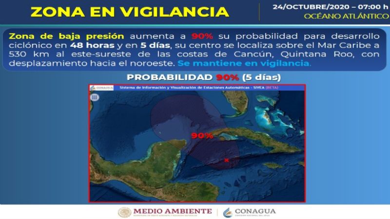 Alertan por baja presión cerca de Cancún