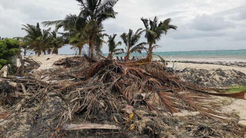 Playas de Puerto Morelos continúan con destrozos y basura tras mal clima