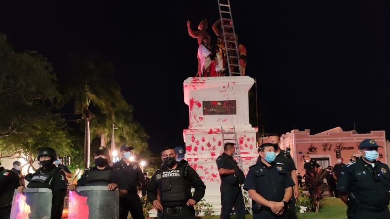 Protesta en el monumento a los Montejo termina sin detenidos: VIDEO