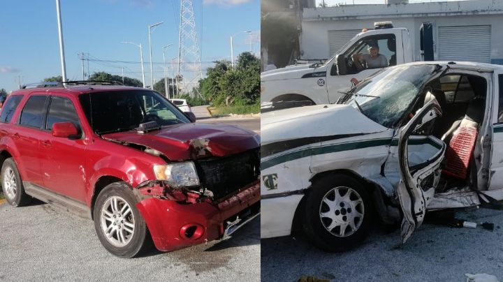 Choque entre camioneta y taxi deja dos lesionados en la Región 233 de Cancún