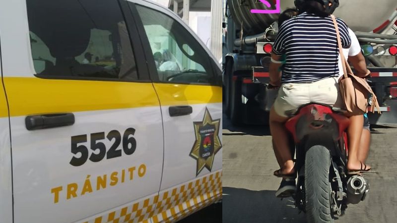 Exhiben en redes a motociclista por arriesgar vida de un menor en Cancún: FOTO