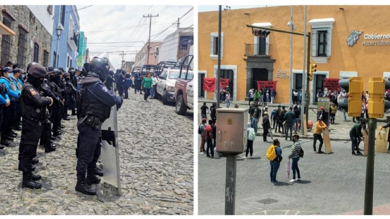 Normalistas son desalojados por granaderos de Casa Aguayo, en Puebla