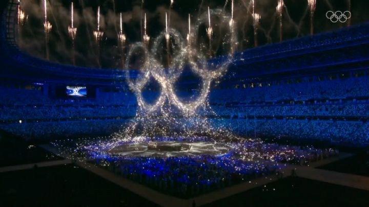 Partículas de luz forman los Anillos Olímpicos en Tokio 2020: VIDEO