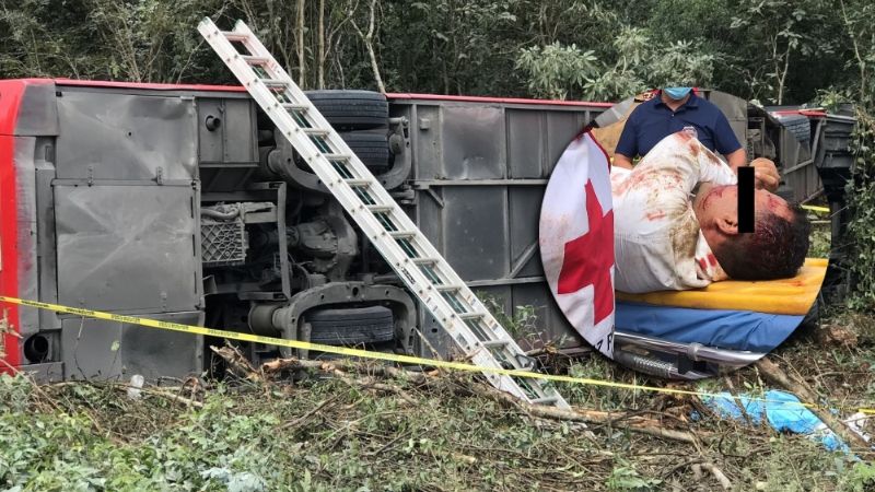 Chofer del autobús volcado en la Cancún-Mérida se recupera tras el accidente