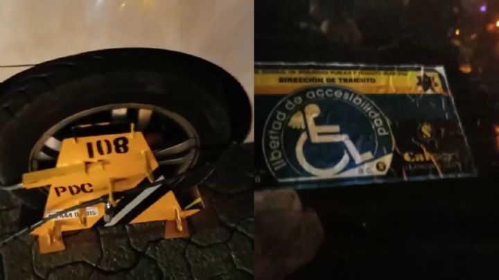 Colocan 'araña' a coche con calcomanía para discapacitados en Playa del Carmen: VIDEO