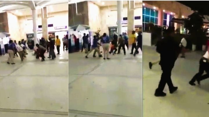 ¡Hasta con la silla! Taxistas vuelven a pelear a las afueras del Aeropuerto de Cancún: VIDEO
