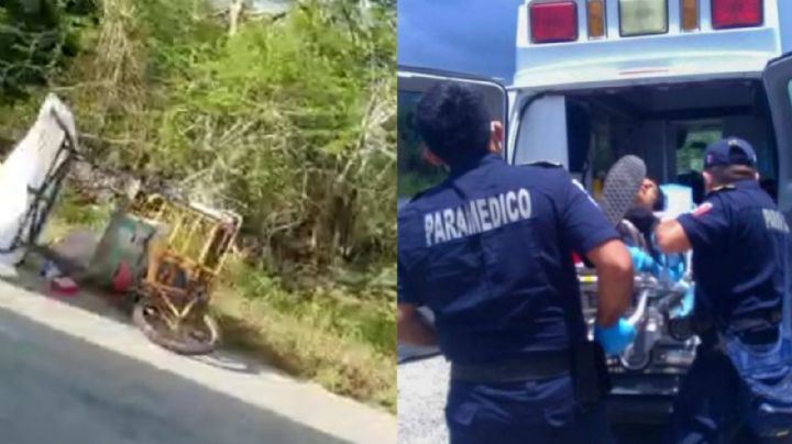Motociclista choca con un triciclo estacionado en la carretera Mérida-Tizimín