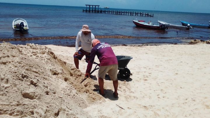 Recuperan playa "El Recodo" en Solidaridad; vierten 40 toneladas de arena
