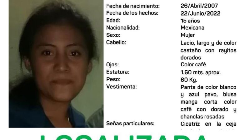 Fiscalía General del Estado de Yucatán informa localización de menor desaparecida
