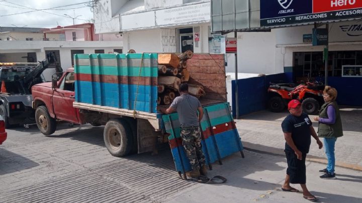 Sedena y Guardia Nacional decomisan cargamento de la mafia maderera en Campeche; hay tres detenidos