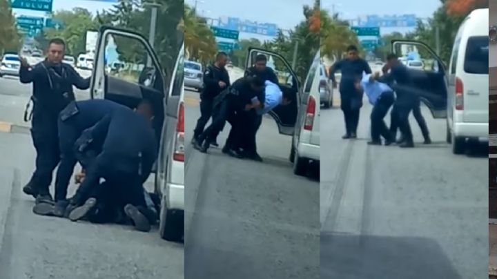 Captan a presuntos policías que golpeaban a un chofer de Van en Cancún: VIDEO
