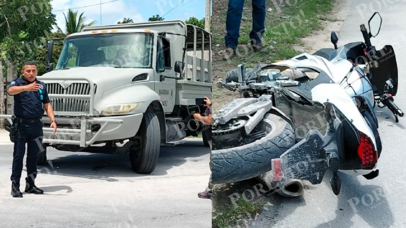 Vehículo de la Semar atropella a un motociclista en Cozumel: VIDEO