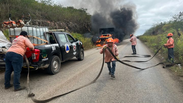Se incendia camión de basura en el tramo Oxkutzcab-Loltún
