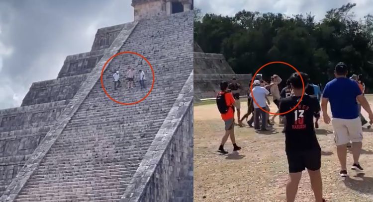 #LordChichénItzá Turista escala "El Castillo" de Kukulcán y es recibido a palazos: VIDEO