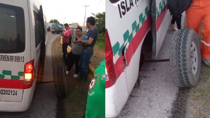 Combi de la ruta Isla Aguada-Ciudad del Carmen termina sin un neumático con 18 pasajeros a bordo