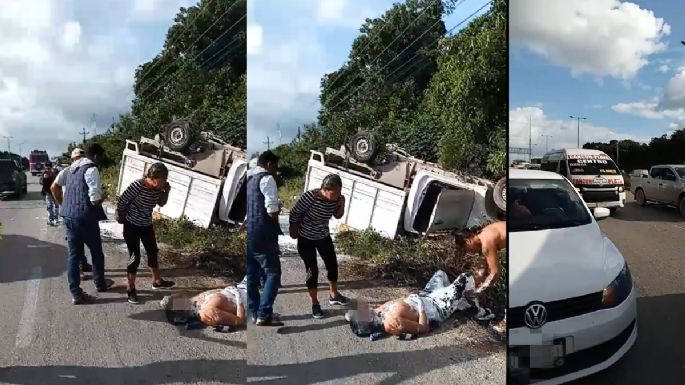 Vuelca camioneta en el tramo Puerto Morelos-Cancún; hay ocho lesionados: VIDEO