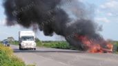 Camioneta se incendia en la carretera Buctzotz-San Antonio Cámara