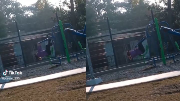 Mujer desata risas por hacer ejercicio de forma extraña en un parque de Tampico: VIDEO