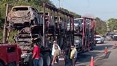 Fuego consume 6 autos en una madrina en la vía Chetumal-Escárcega