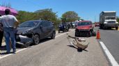 Conductor causa carambola entre tres autos y un motociclista en la vía Campeche-Mérida
