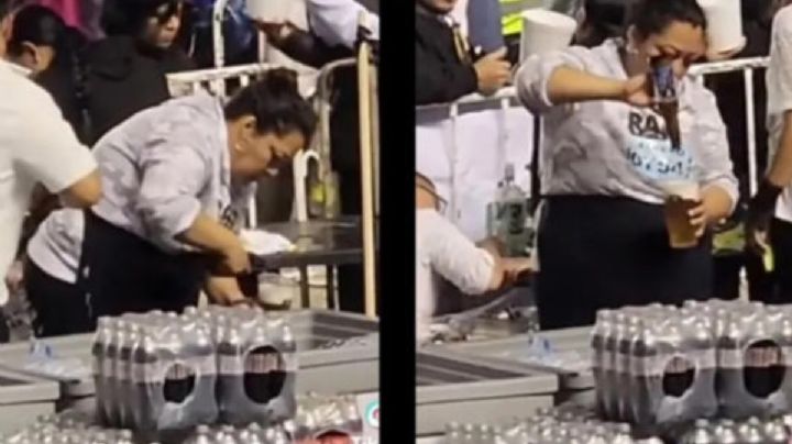 Captan a vendedora de cerveza usando ‘sobras’ para llenar vasos: VIDEO