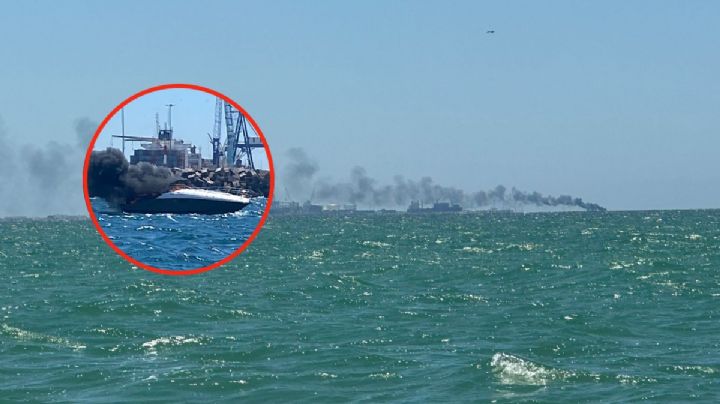 Se quema un yate frente al puerto de Progreso: VIDEO