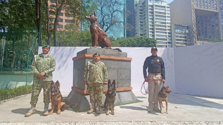 Sedena develó estatua de Proteo para celebrar el Día del Binomio Canino
