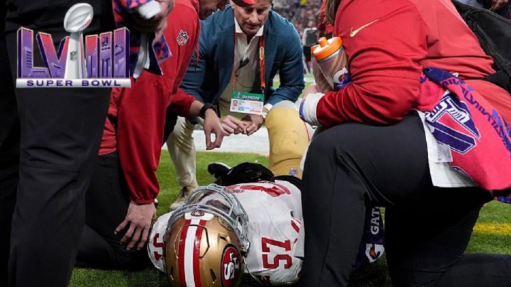 Dre Greenlaw, de los San Francisco 49ers, se lesiona el tobillo durante el Super Bowl LVIII