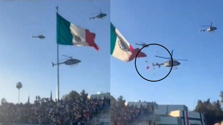 Helicóptero de la Sedena "destroza" parte de la bandera nacional: VIDEO